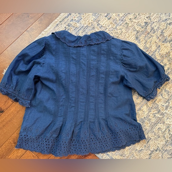 Gap x Dôen Blue Eyelet Puff Sleeve Top Size Small Sold Out - Picture 3 of 3